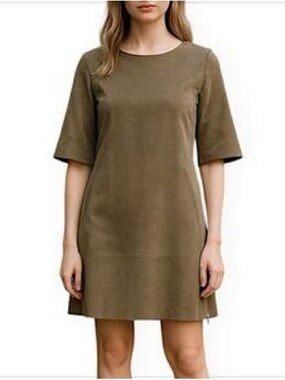 Eleventy Milano Genuine Suede Leather Shift Dress US 4/6 IT 44